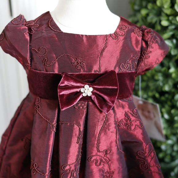 Burgundy Taffeta and Velvet Soutache Formal Dress Special Occasion Flower Girl - Picture 6 of 7